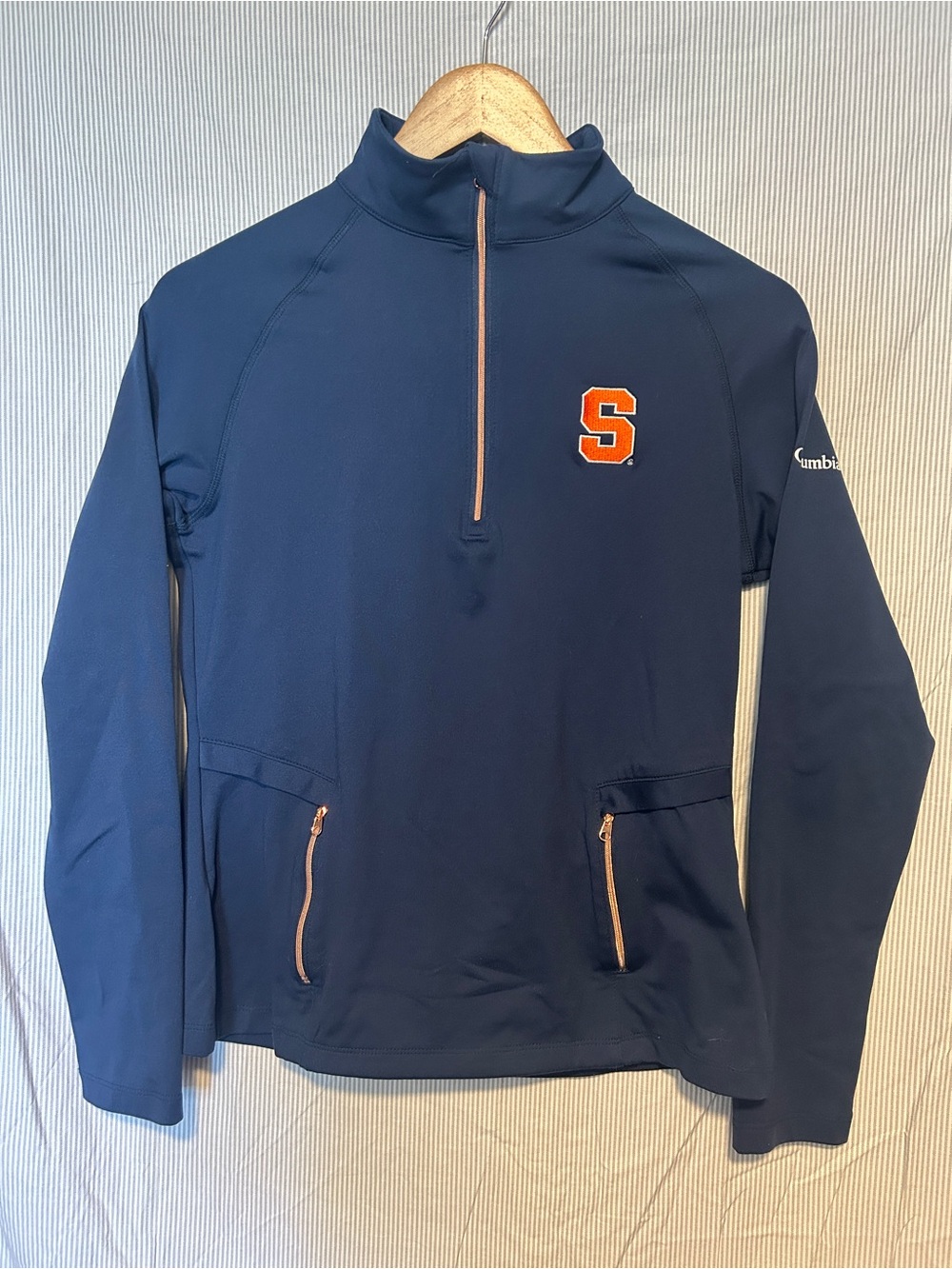 Columbia Golf Syracuse Navy Quarter-Zip Pullover with Orange Accents